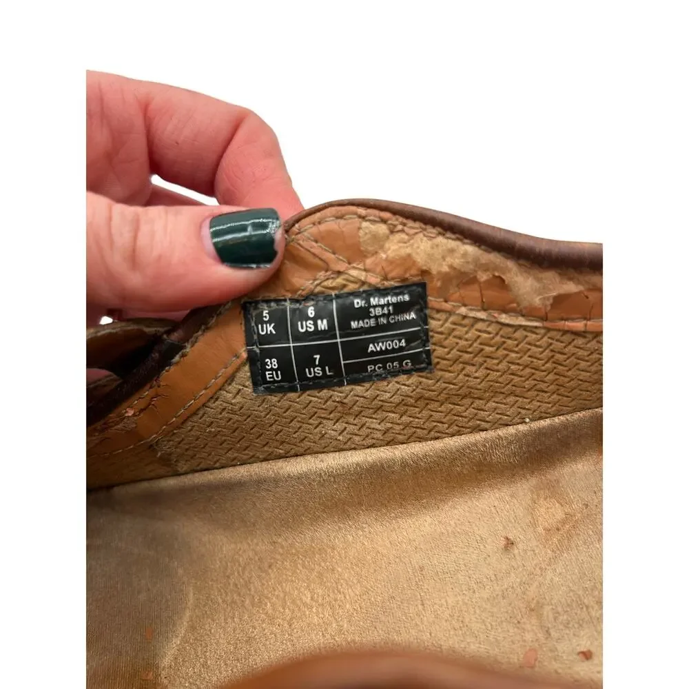 RARE Vtg Dr. Martens Women's 9Brown Leather Daisy Flower ShoesChunky Mary Jane - Picture 9 of 11